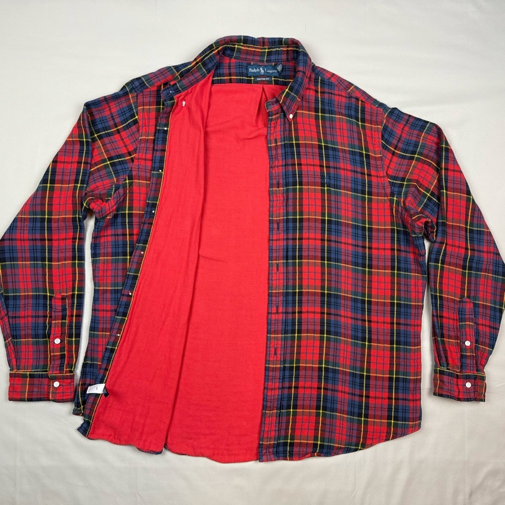 Vtg Polo Ralph Lauren Mens Lined Flannel Shirt 2XL Custom Fit Plaid Button Up B2